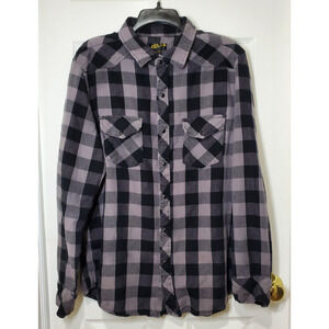 Helix Shirt Mens XL Gray Black Long Sleeve Button Up Plaid Cotton